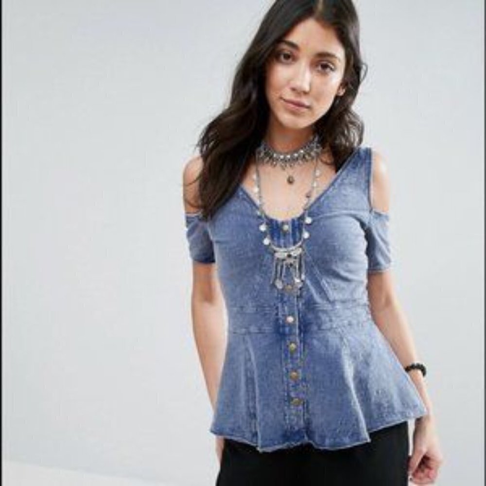 Free People Little House Cold Shoulder Peplum Top Women's Size Medium